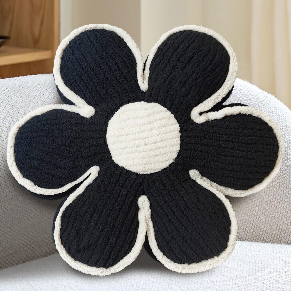 4532 Black Flower Pillow,Soft Daisy Flower Shaped Pillows Floor